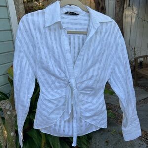 Zara White Striped Button Down Shirt